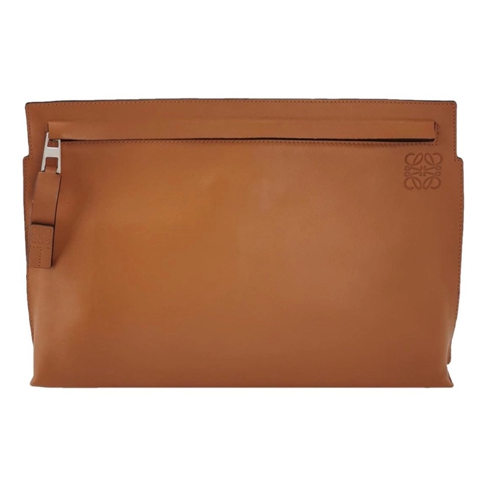 Loewe T Pouch Clutch Bag in camel leather color